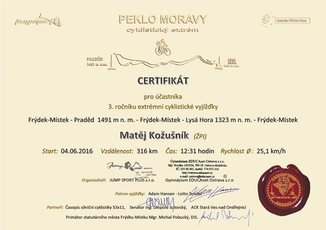 Certifikát - Matěj Kožušník