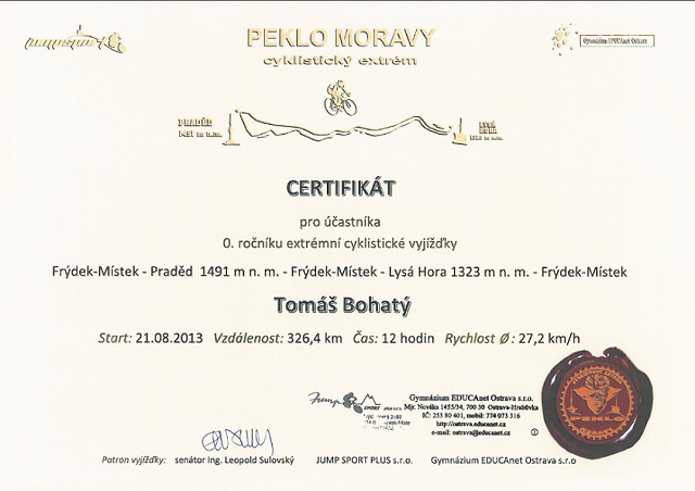 Certifikát - Tomáš Bohatý