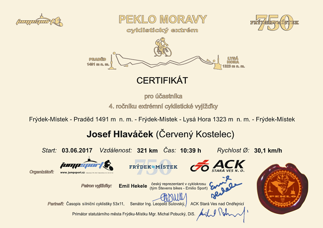 Certifik&aacute;t - Josef Hlav&aacute;ček